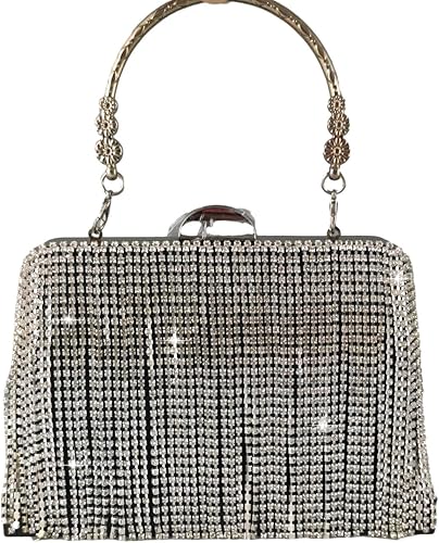 Miniatura 3 de Boutique De FGG Bolso de mano de cristal con borla, elegante bolso de noche para novias, bolsos de diamantes de imitación de fiesta de boda