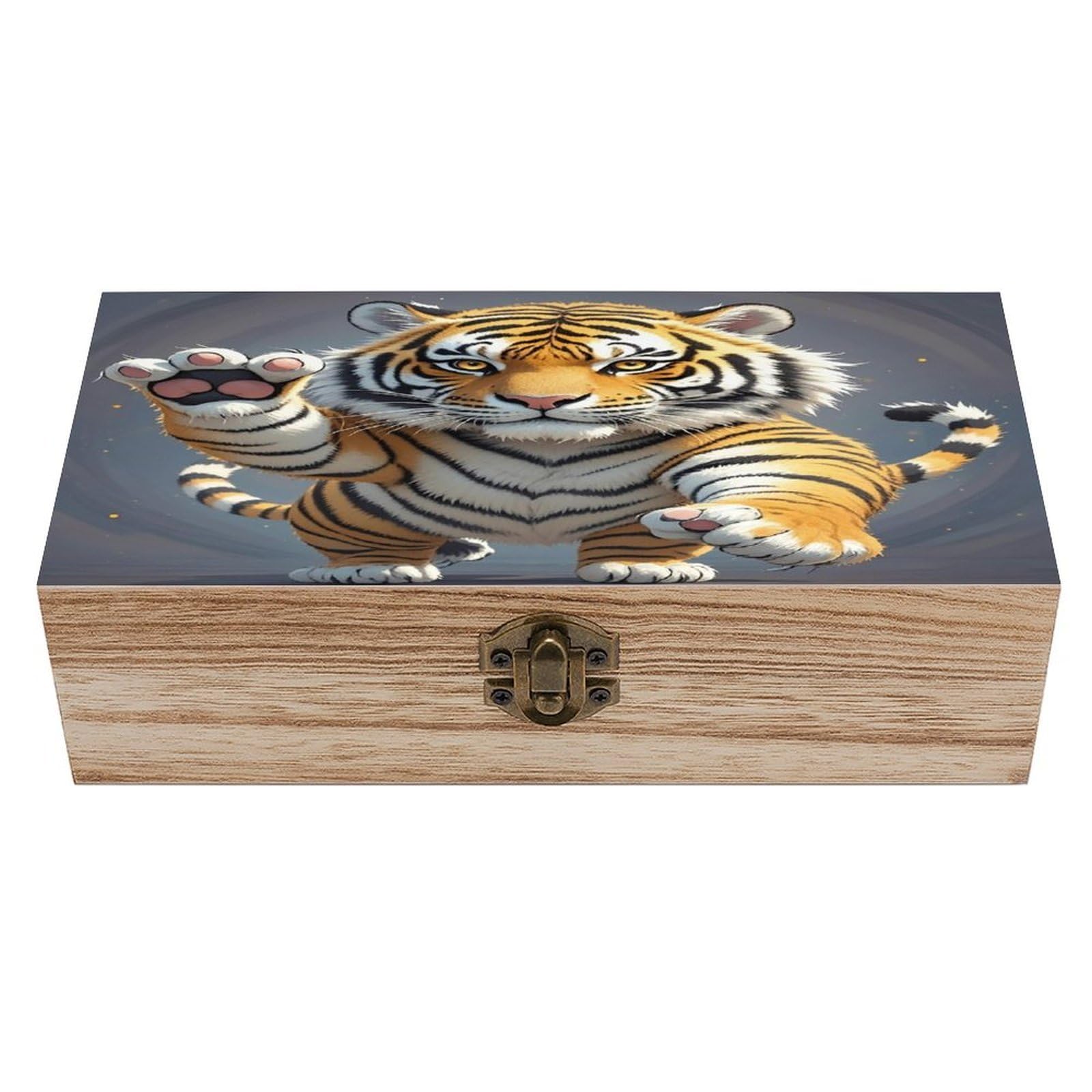 LZQPOEAS Tiger Head with Raised Paws Wooden Box Storage Space to Organize Jewelry in A Beautiful Small Storage Box Decorative Card Boxes Memory Treasure Boxes for Crafts And Photo Storage