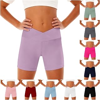 Pantalones cortos de yoga para niñas, de cintura alta, de secado rápido, lisos, ajustados, elásticos, para gimnasio, ciclismo, ropa interior atlética, color sólido, suave, transpirable, casual