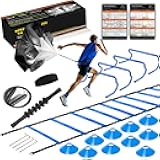 Agility Ladder Speed Training Equipment Set-20ft Agility Ladder 4 Adjustable Hurdles Running Parachute Jump Rope Speed Training Equipment for Soccer Football Basketball
