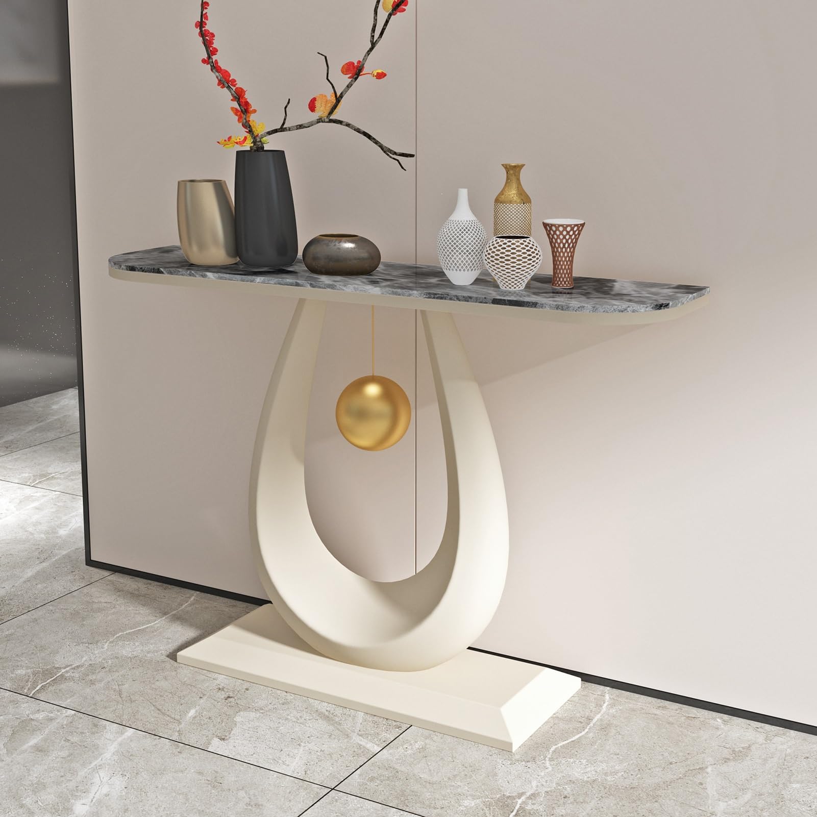 MESCXTY Contemporary Accent Table, Entryway Console Hallway with Storage, Modern Decorative, Decor, for Living Room, Hallway, Foyer(White C,150cm/59in)
