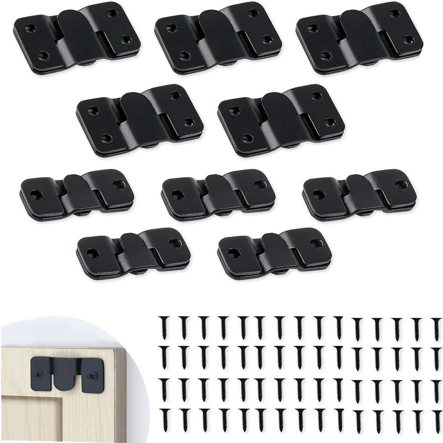 10 Pairs/20 Pcs Flush Mount Bracket, Stainless Steel Interlock Hanging Buckle Photo Frame Hook, Heavy Duty Picture Hangers Wall Mounting Brackets for Furniture Connector (Black)