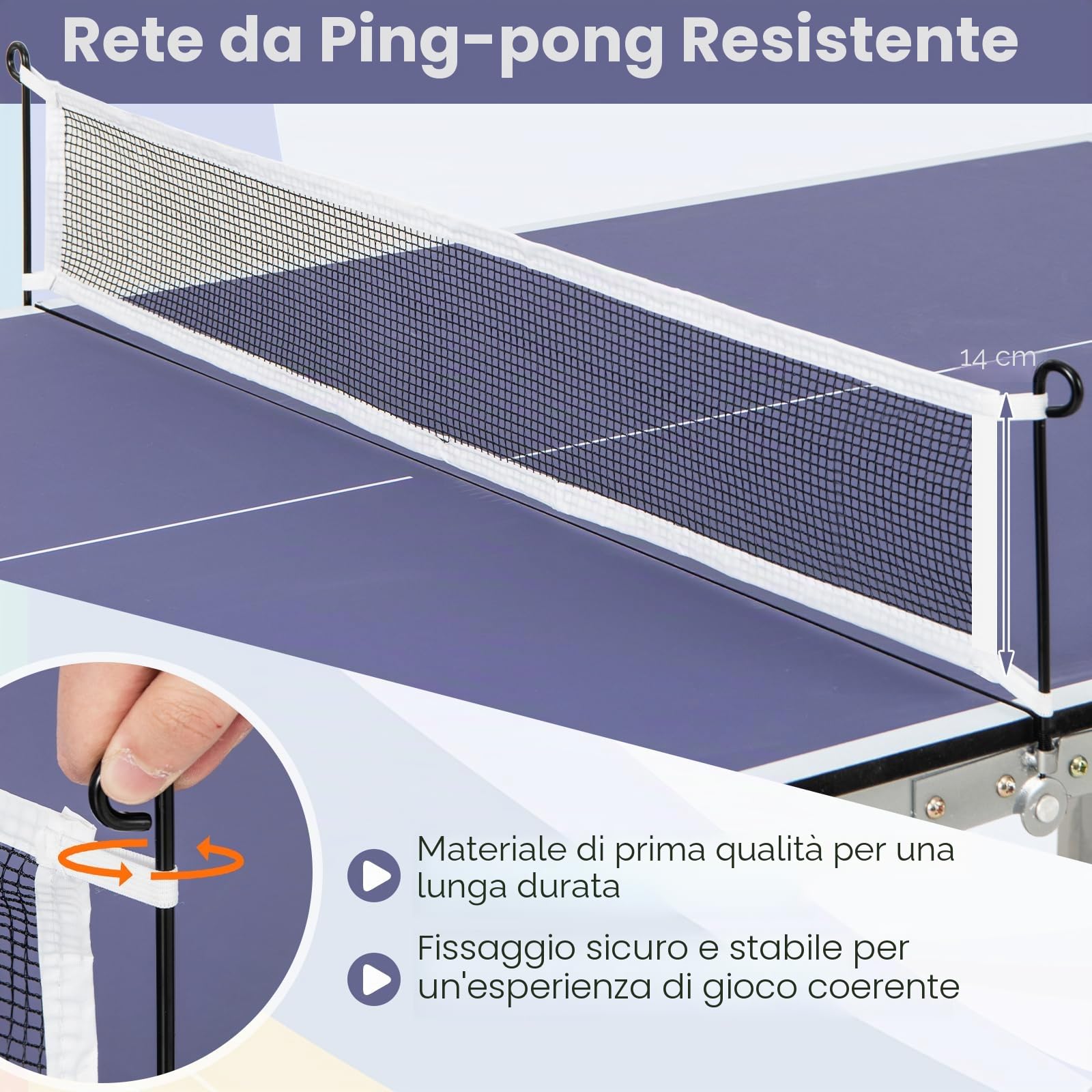 GOPLUS Tavolo da ping-pong pieghevole, tavolo con 1 rete, 2 racchette, 3 palle, manico portatile, tavolo da ping pong per interni ed esterni, 180 x 90 x 76 cm, blu