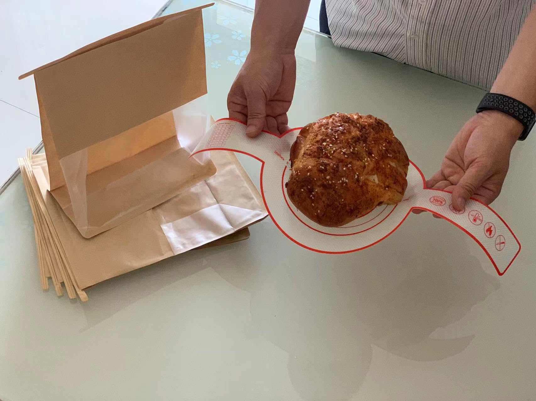 Silicone Bread Sling Bread Mat for Dutch Oven with Large Paper Bread Bag for Homemade Bread,Durable and Reusable Silicone Bread Mat,Baking Mat with Upgraded Longer Handles (1Pack)