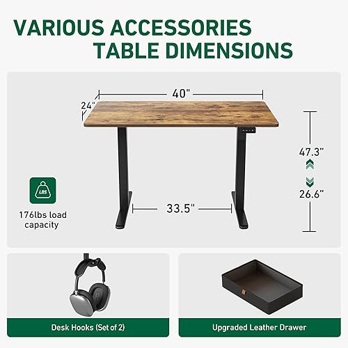 Miniatura 26 de FEZIBO Escritorio eléctrico de altura ajustable con cajón, tablero de 63 x 24 pulgadas, marco negro/parte superior negra Negro -,Luz rústica,Marrón