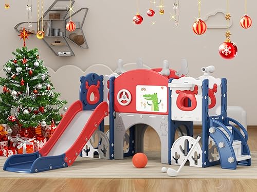 XJD Juego de toboganes 13 en 1 para niños pequeños a partir de 1 año, nueva actualización con juego de golf, aro de baloncesto, tabla de dibujo para