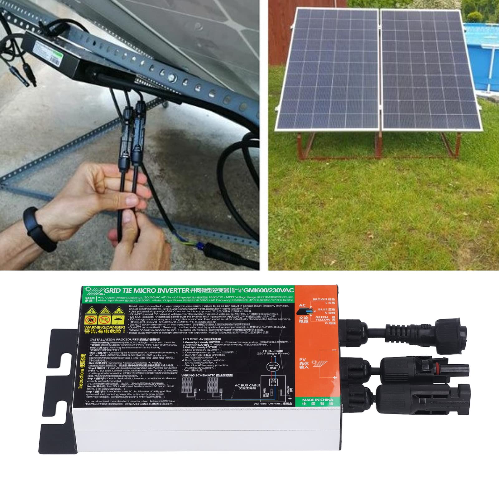 Haofy Mikroinwerter Sieciowy MPPT Mikroinwerter Solarny dla Entuzjastów Zielonej Energii Stop Aluminium (600 W)