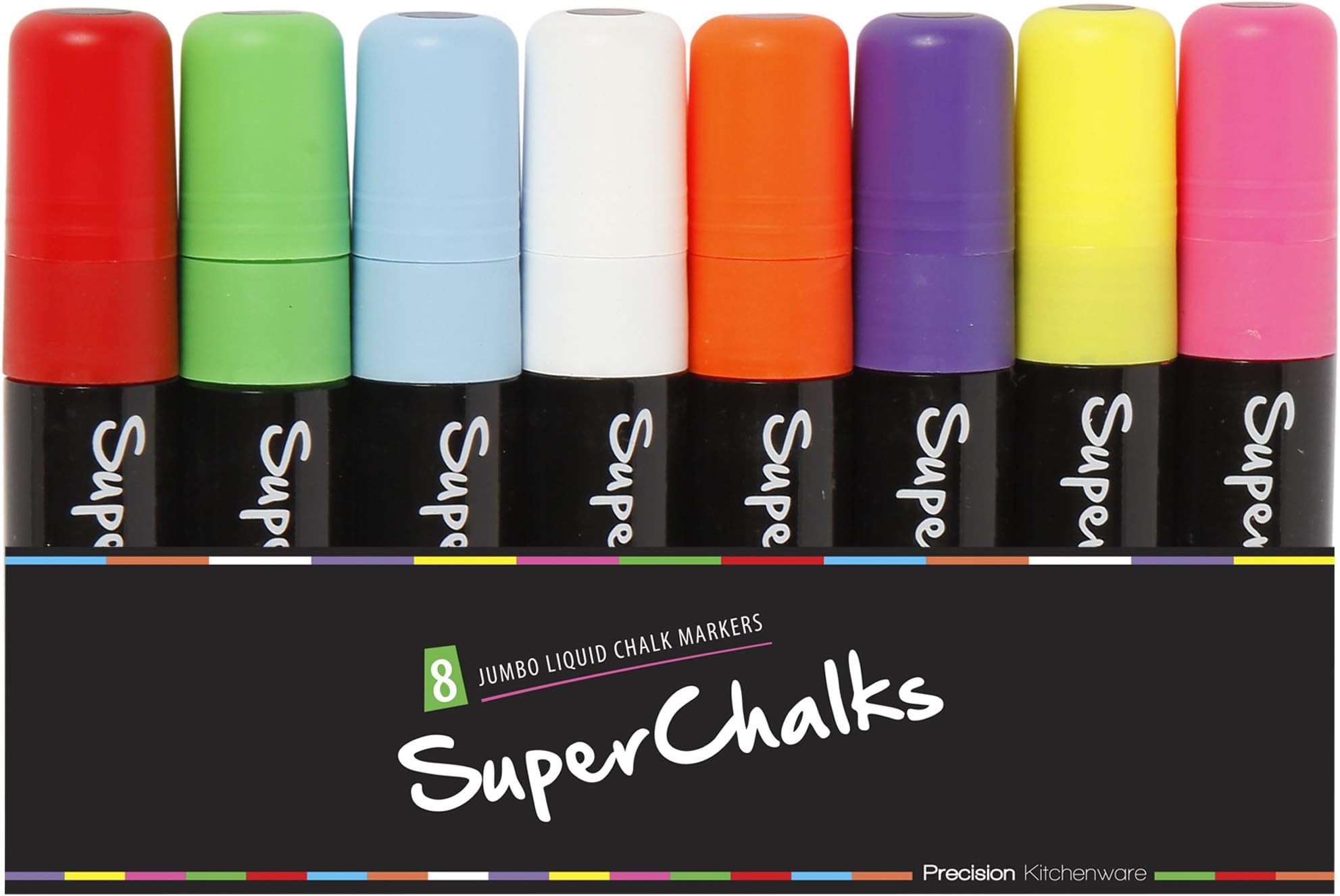 15mm JUMBO Tip - SuperChalks Multi Colored Liquid Chalk Markers - 8 Pack - Brilliant Bold Colors