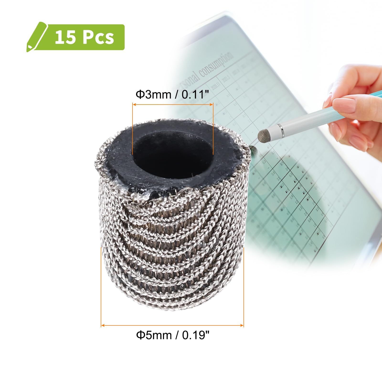 15 Punte Di Ricambio In Fibra Per Penne Stilo 5mm – Morbide E Precise Per Touch Screen (Diametro Esterno 5mm, Interno 3mm)