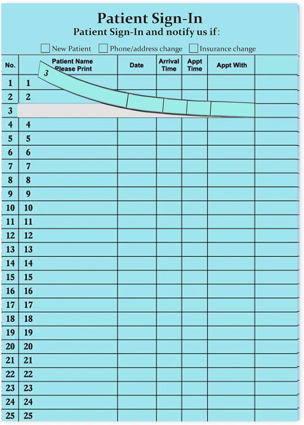 Patient Sign-in Label Forms 8-1/2" x 11" - Patients Sign in Sheets Compliant with HIPAA 25 Labels/Sheet, 25 Sheets/Pack (Blue)