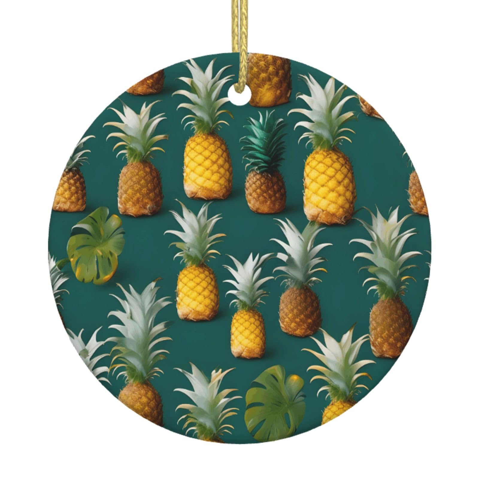 Tropical Fruit Paradise Print Christmas Ornaments, Ceramic Hanging Ornament, Round Shape Decorations