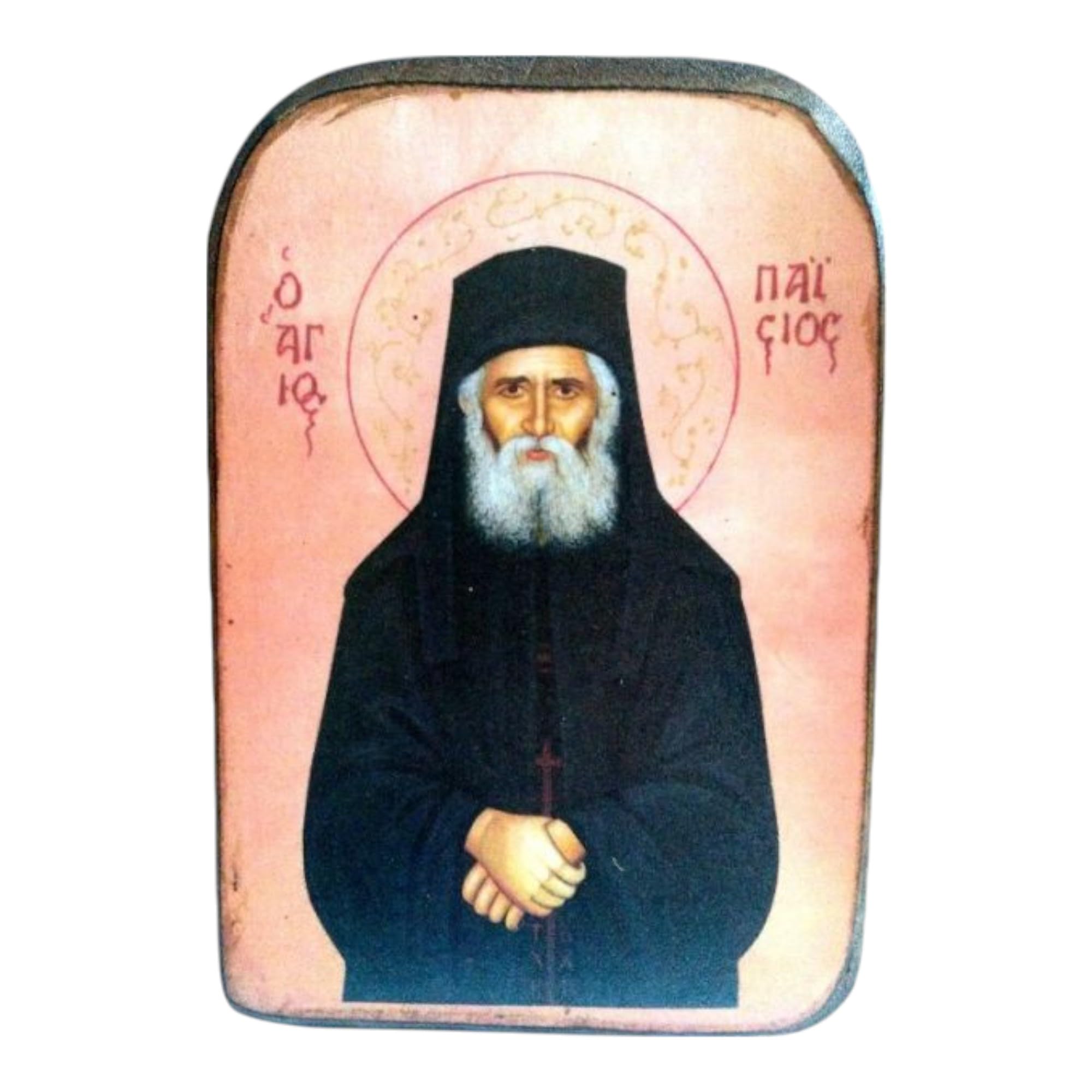 Iconsgr Handmade Wooden Greek Orthodox Wood Icon of Saint Elder Paisios / Mp2.1