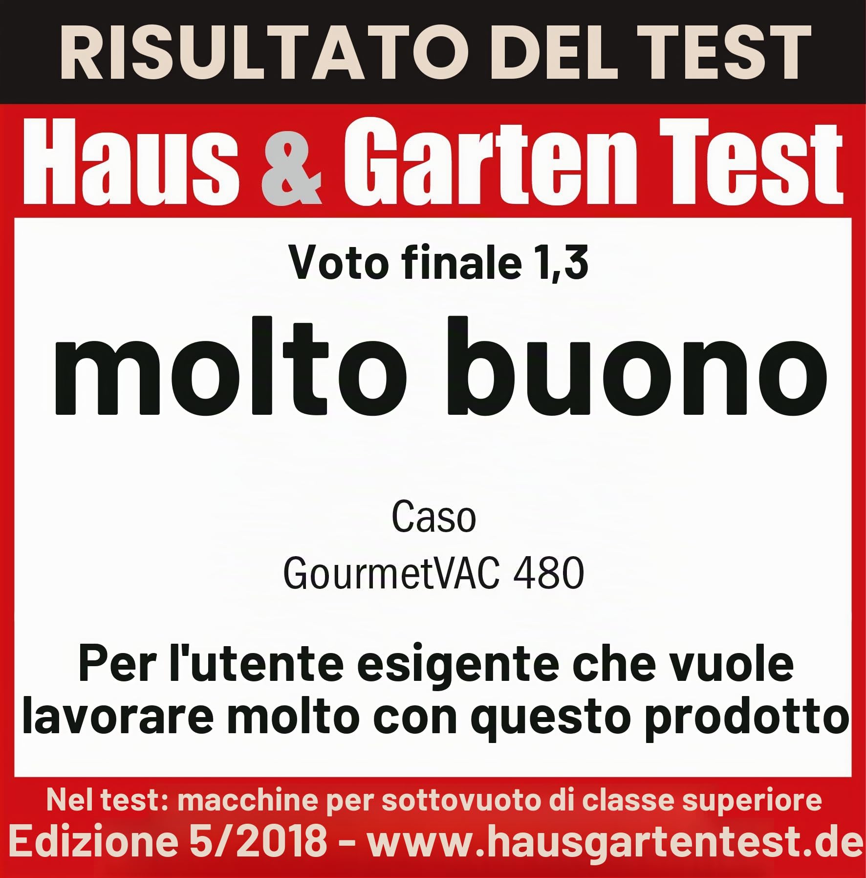 CASO GourmetVAC 480 – Macchina sottovuoto per prolungare la durata del vostro cibo, doppia saldatura, pompa a pistone (20 l/min), forza di vuoto regolabile, include 10 sacchetti professionali
