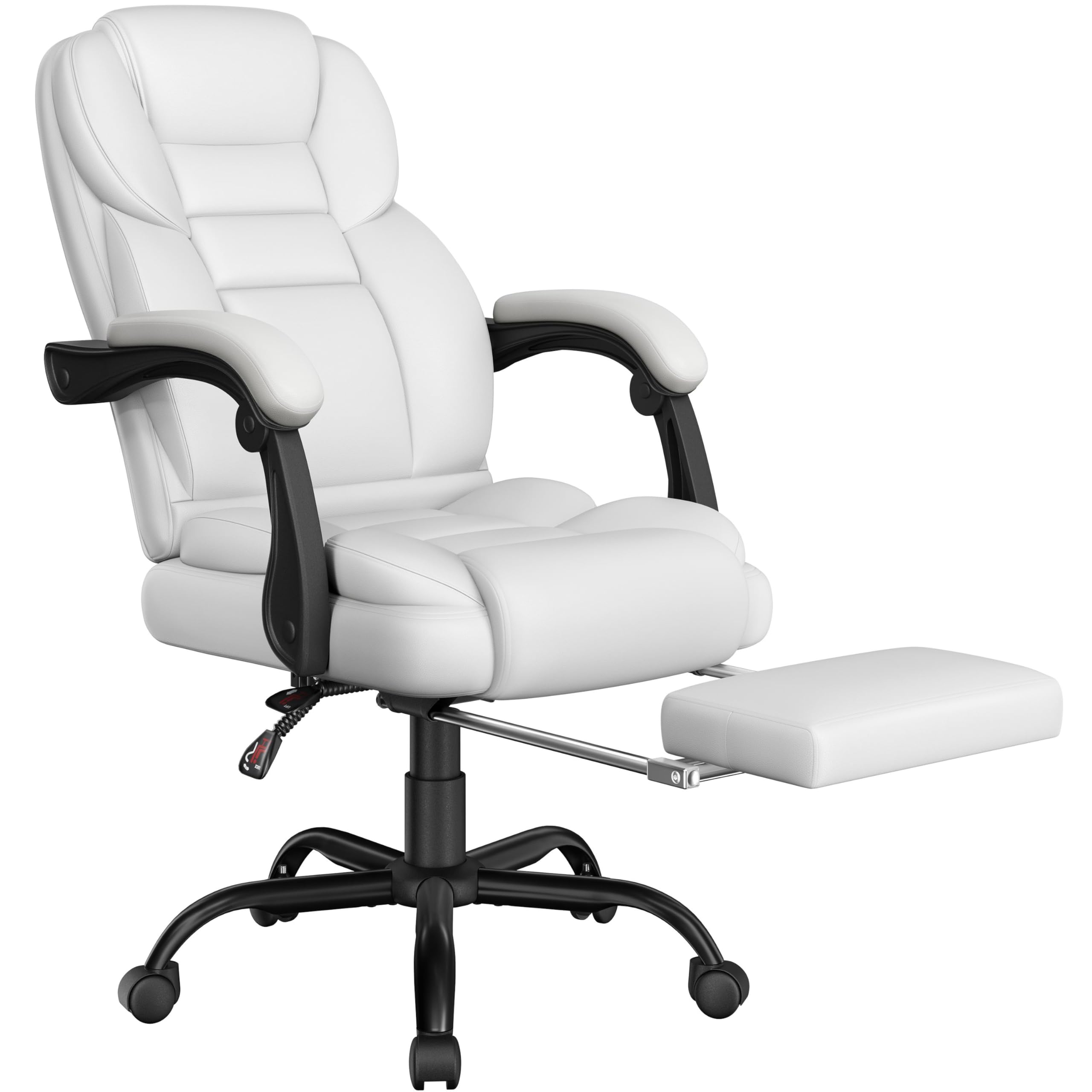 Yaheetech ergonomischer Bürostuhl Chefsessel mit Fußablage Fußstütze Schreibtischstuhl mit adaptiven Armlehnen Computerstuhl mit Hoher Rückenlehne höhenverstellbar für Büro Weiß