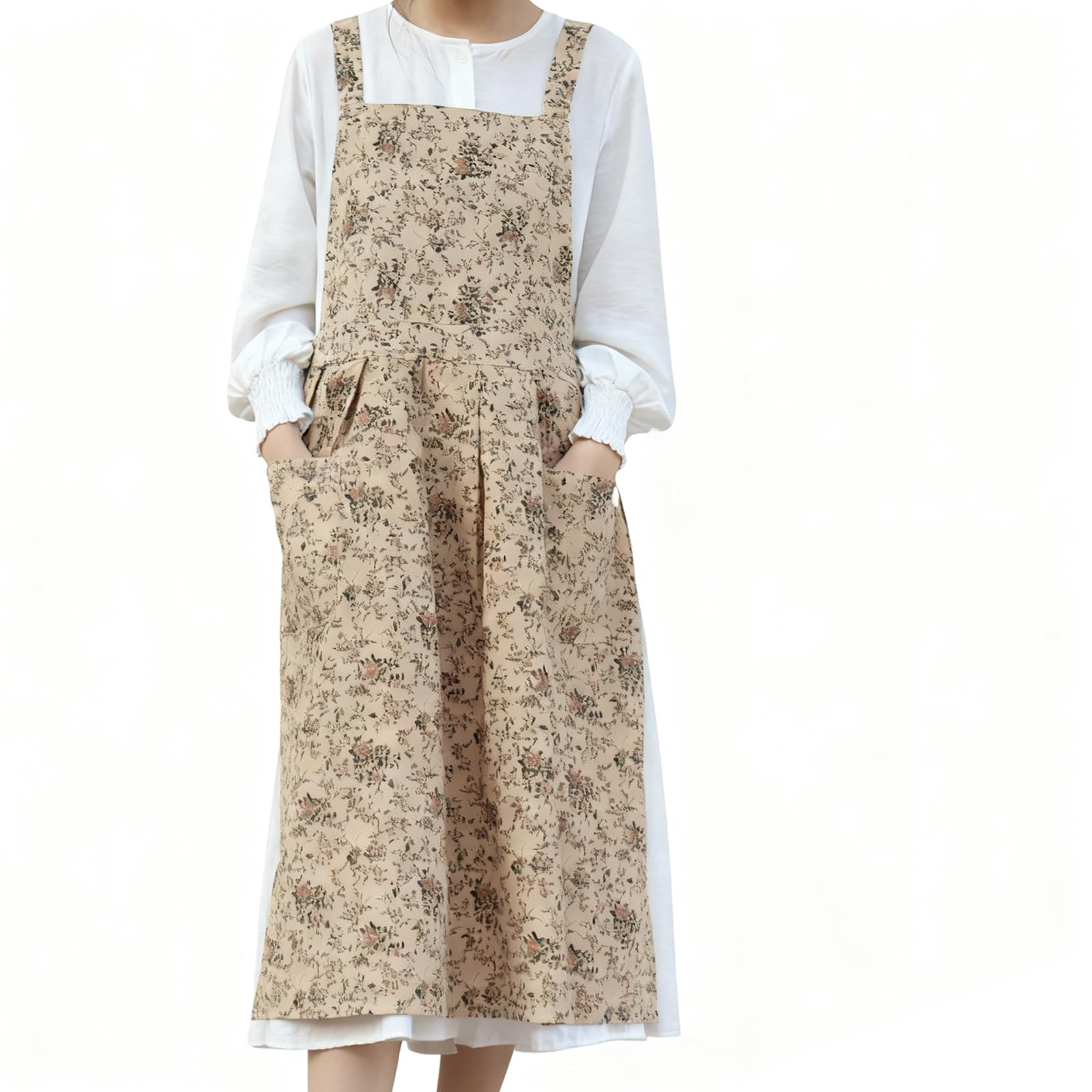 Küchenschürze mit Rock mit Vichy-Muster, mit schönem Blumenmuster und wasserdichter Beschichtung. Diese verstellbare Schürze für Erwachsene mit großer Tasche ist ideal zum Kochen, Backen und für