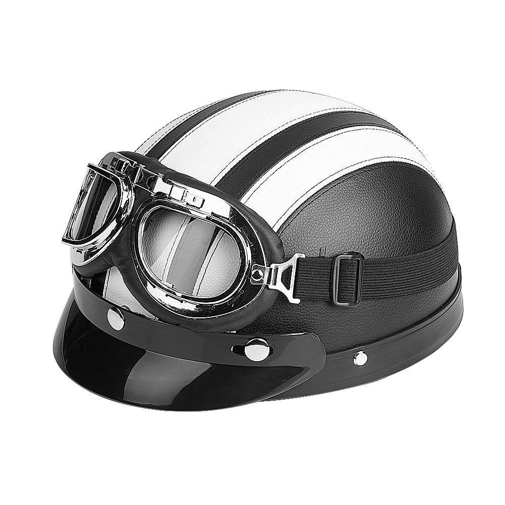 Casco da Moto Leggero con Occhiali di Protezione UV Sciarpa in Pelle Rimovibile Mezza Casco Moto Aperto Mezza Casco Aperto in Pelle Moto per Cruiser