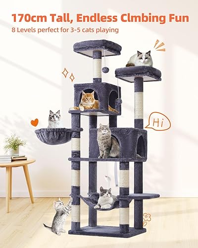 Miniatura 7 de Taoqimiao Árbol para gatos, torre para gatos de 66.2 pulgadas para gatos de interior, condominio para gatos de varios niveles de felpa con 7 postes