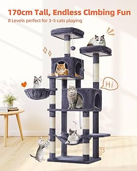 family cats　0101 ♡ Taoqimiao Cat Tree, 66.2-Inch Cat Tower for Indoor Cats