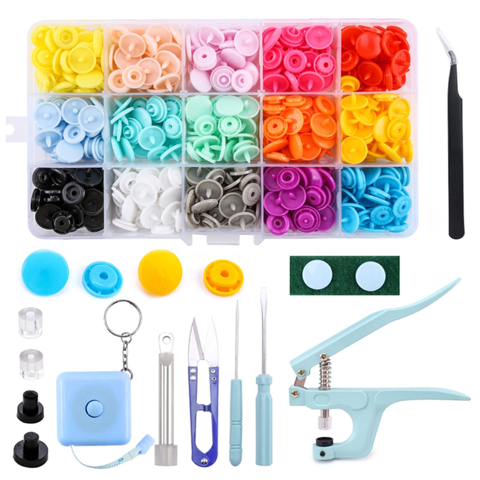 KAYLRE Botón 270 Sets T5 Plastic Snap Botón con Uso múltiple Kit de Herramientas de alicates Snaps Easy Snaps, Bricolaje Sastre Familiar Botón Joya (Size : B-150pcs Blue)