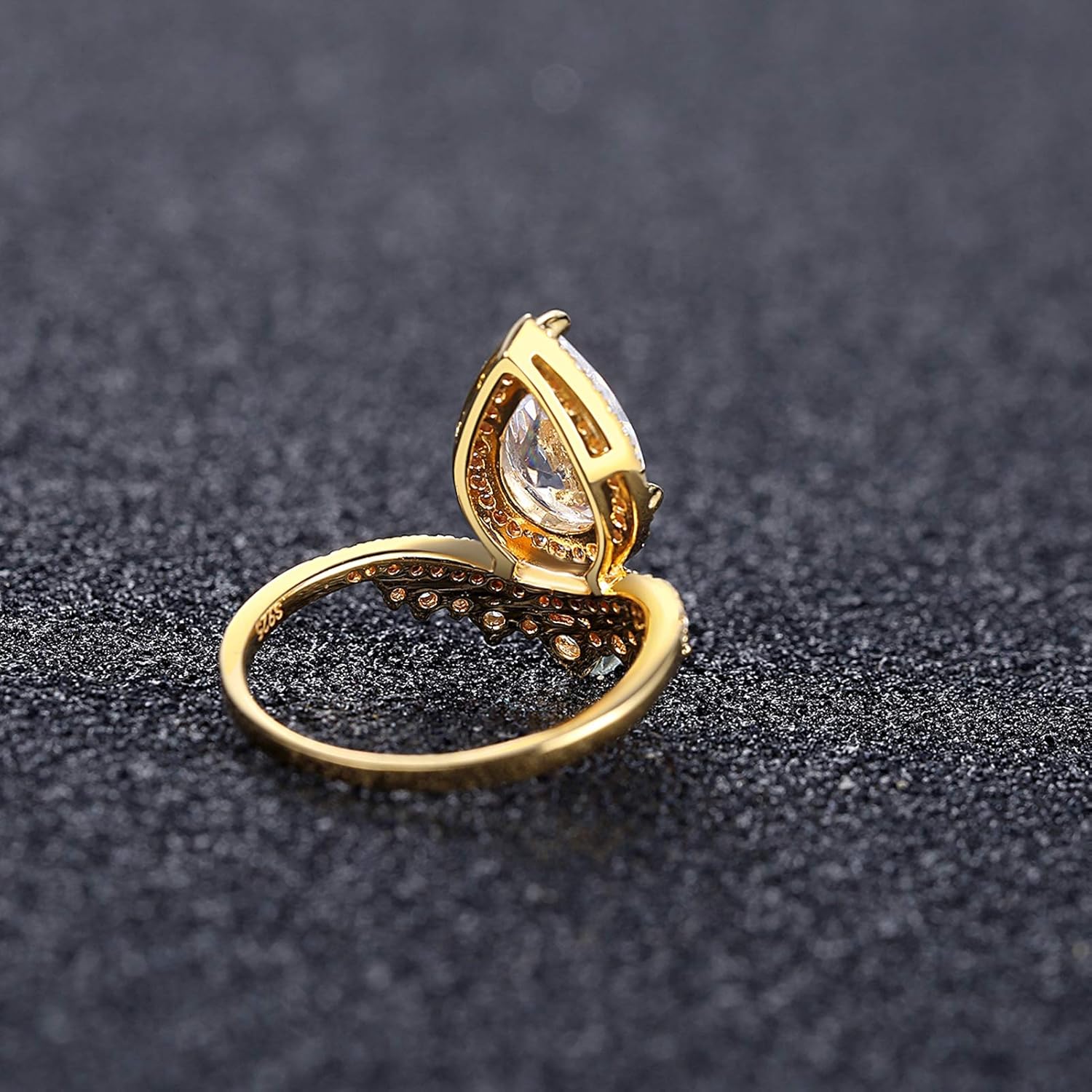 VIKI LYNN 18K Gold Plated 3A Water Drop Cubic Zirconia Cocktail Engagement Wedding Ring for Women