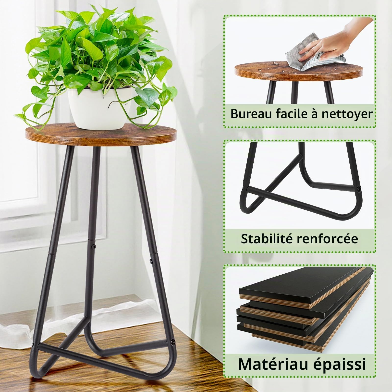 HDANI Lot de 2 Support Rond en Métal pour Plantes de 50 cm,Petit Aupport pour Fleurs,étagère en Bois pour Plantes, étagère Moderne pour Plantes d'intérieur pour Salon,Balcon et Bureau,Noir