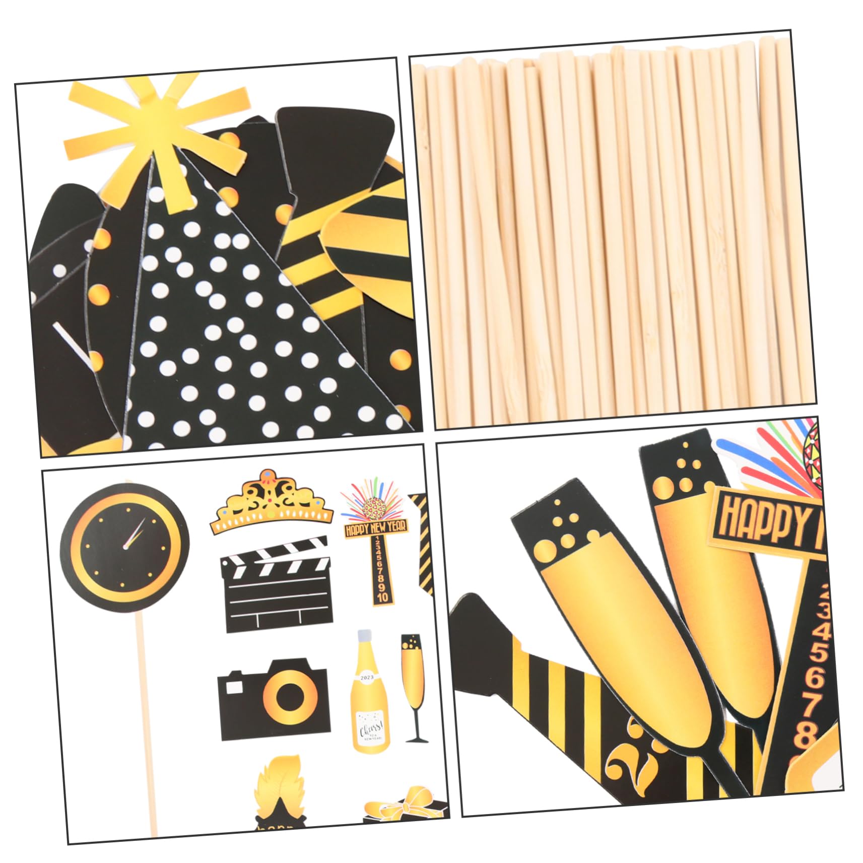 TOPBATHY 230 Pcs 2023 Accessoires De Photographie Fournitures De Fête du Nouvel an Fournitures De Fête du Nouvel an Accessoires Photo De Poche Accessoires Photo À La Mode Décor De Table Or