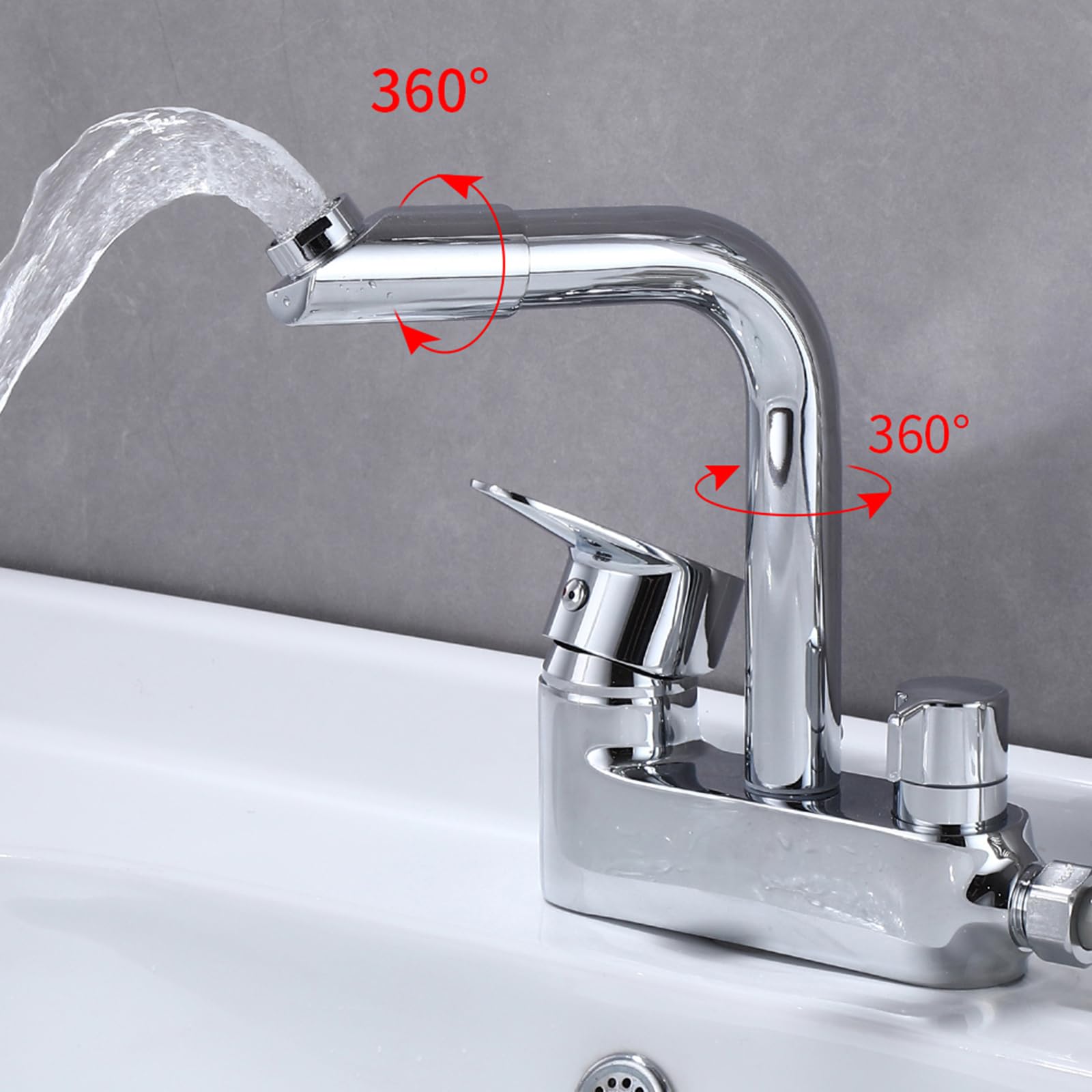 Grifo para Lavadora Grifo De Baño Doble Salida Grifos De Lavabo Latón Agua Fría Y Caliente,Plata