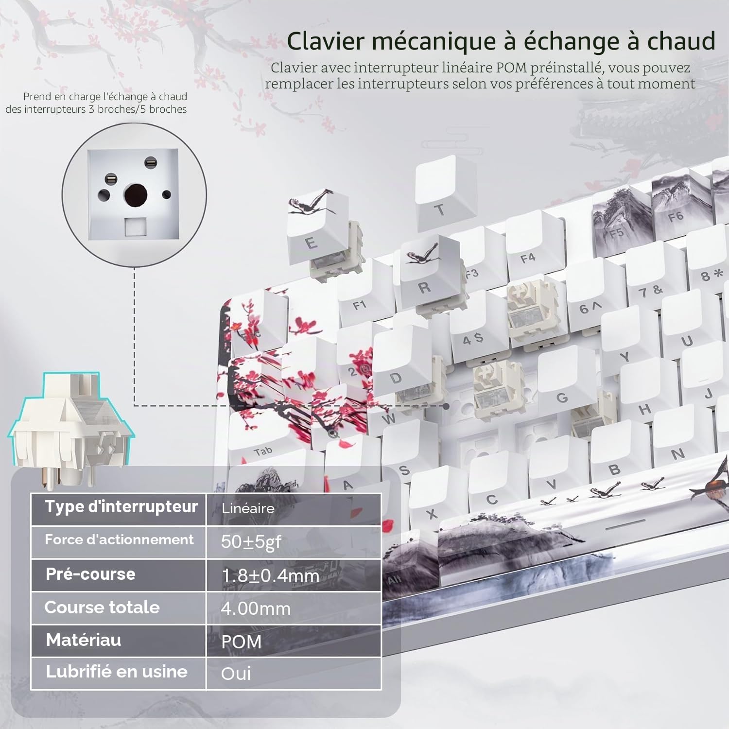 SK80 Pro Clavier mécanique 75%, QWERTY 3 Modes