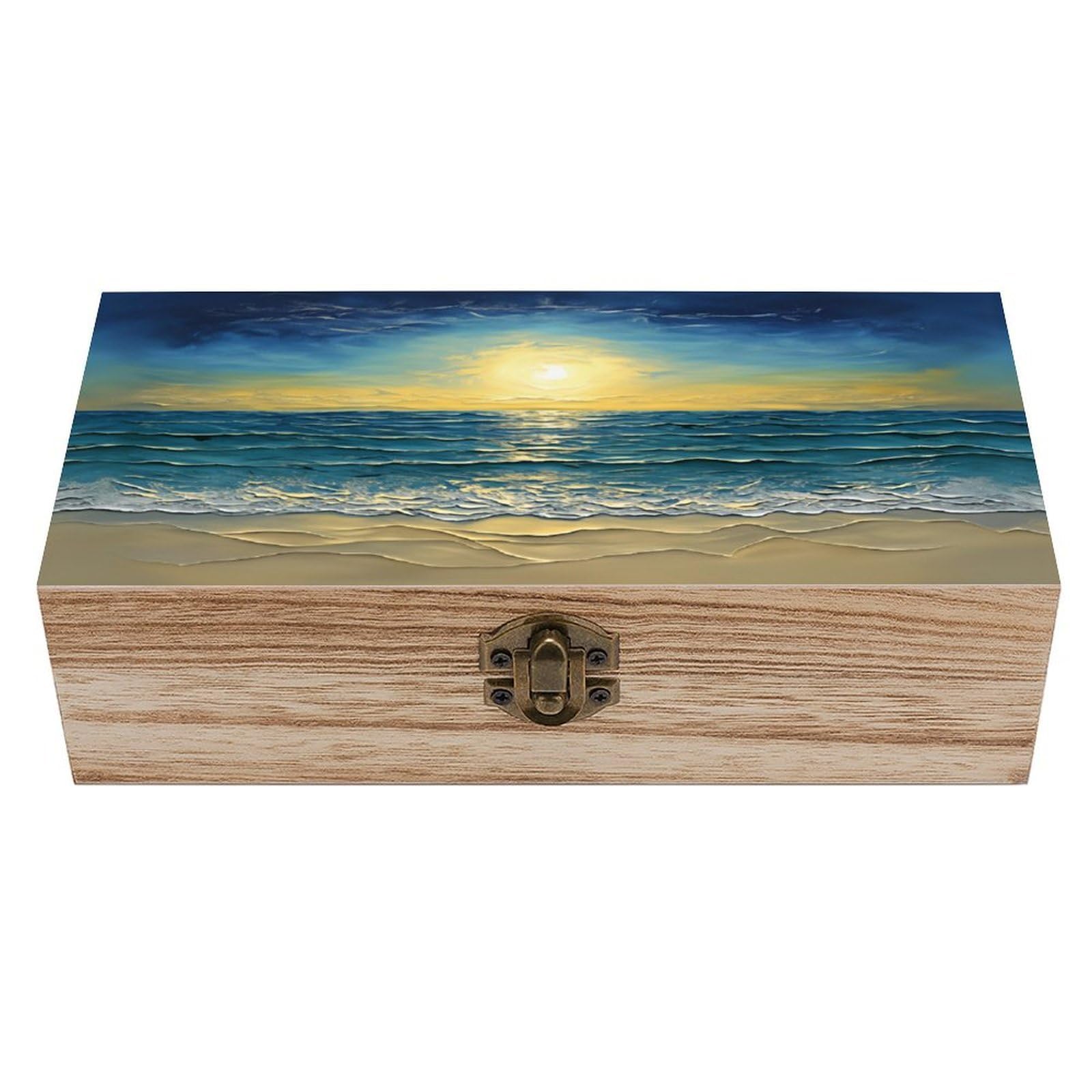 asbwuo The Sunset Ocean Vintage Wooden Keepsake Box