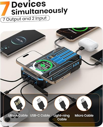 Miniatura 2 de SOARAISE Cargador solar - Cargador portátil inalámbrico de 48000 mAh, 4 cables y 4 paneles solares, PD QC 3.0 de carga rápida USB C con linterna