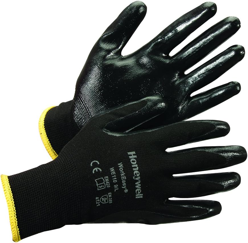 Safety Products Retail Workeasy Polyester Nitrile-Coated Lightweight Safety Gloves, 13 gauge, Large (RWS-57040), Black