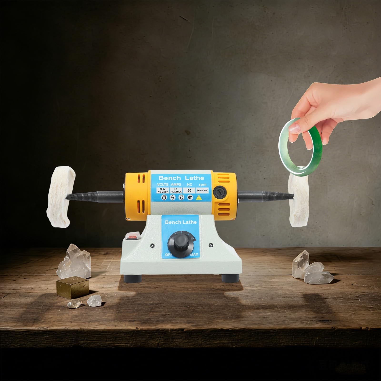 Pulidora lijadora banco de trabajo, máquina de pulir taller, velocidad de rotación 800-10000 RPM, 320 W de potencia, metal y madera, joyas de corte fino, dispositivo de precisión DIY