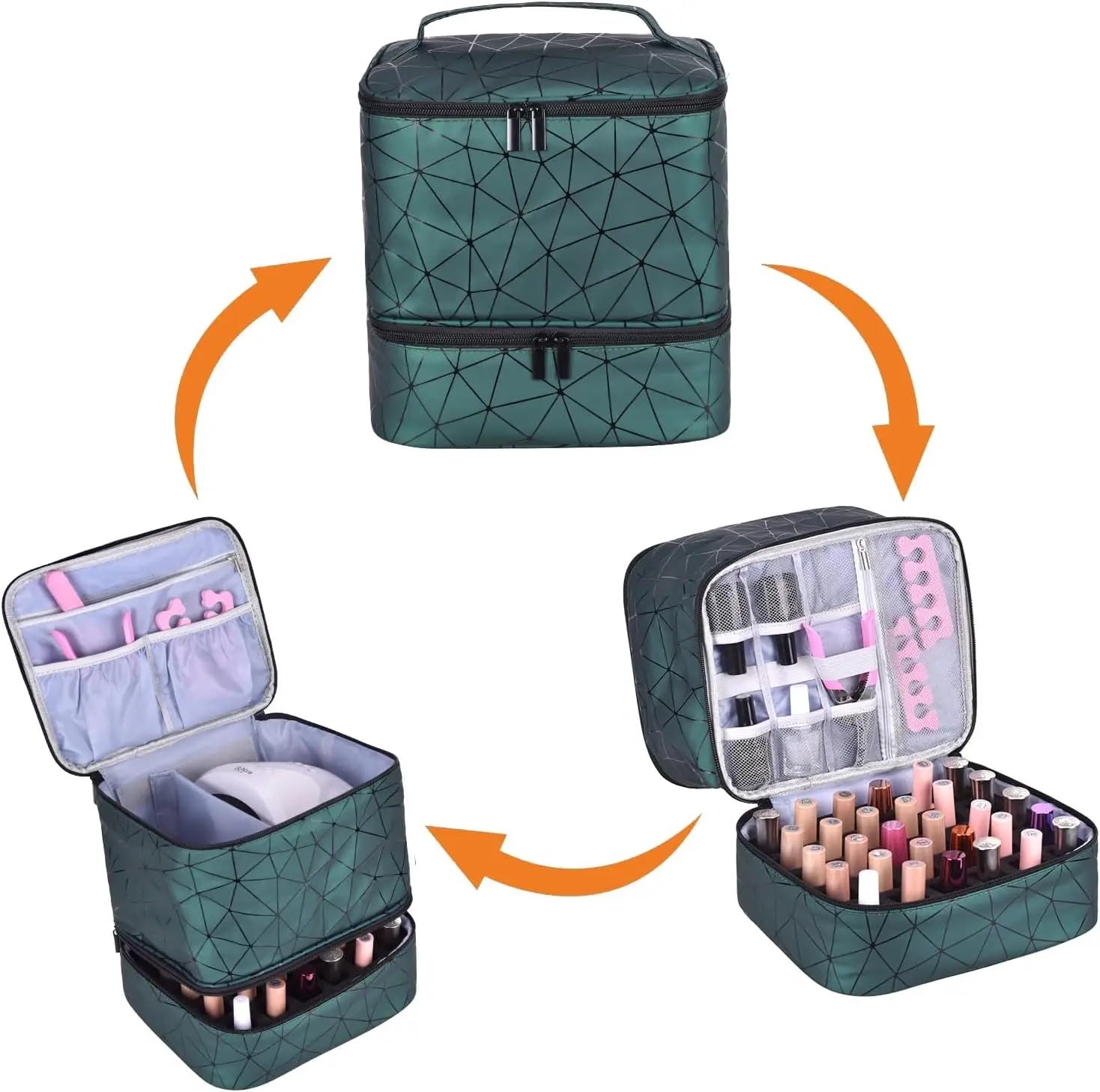 ZiaWorld Double-Layer Nail Polish Organizer, Portable 30 Nail (15ml) Polish Bottles Organizer Case - Image 3