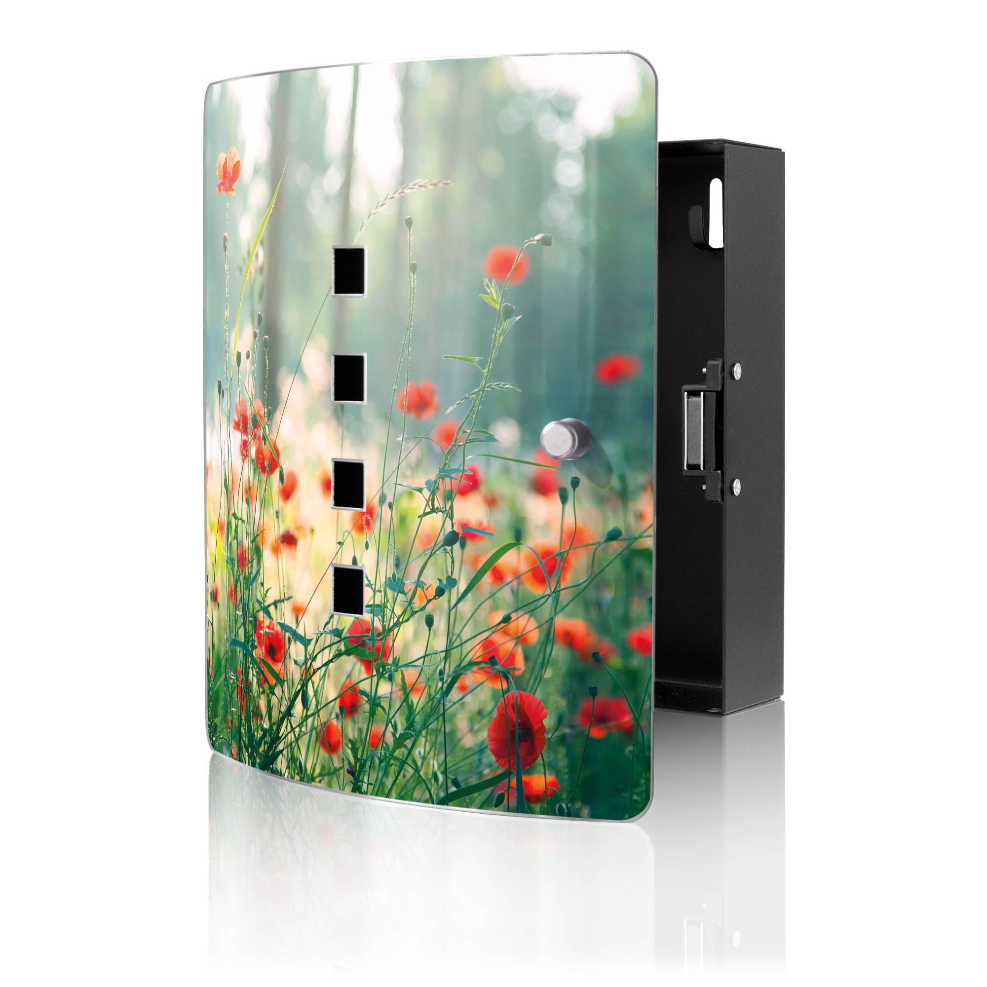 banjado Design Schlüsselkasten aus Edelstahl für 10 Schlüssel - Schlüsselschrank zur Schlüssel Aufbewahrung 24 x 21,5 x 7cm groß mit praktischem Magnetverschluss - Motiv Waldmohn