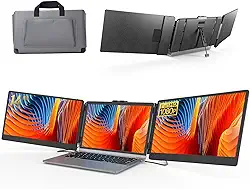 Extensor de tela de laptop 35.6 cm 1080p FHD IPS, monitor portátil para laptop de 13 a 17 polegadas, monitor triplo estendido para laptops com alto-falantes duplos, plug-play com Tipo-C/HDMI/USB-A