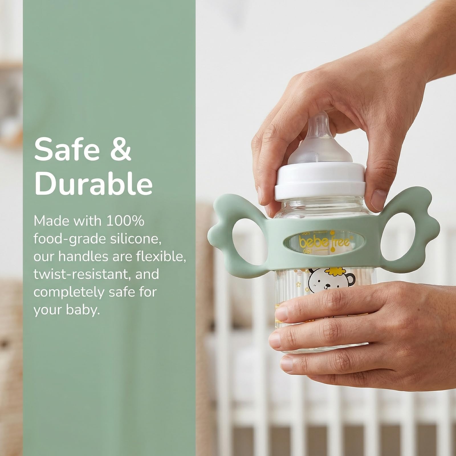 Amexo 4 Pezzi Impugnatura Ergonomica per Biberon Neonato, Manici Biberons a Collo Largo, Manico Per Biberons Silicone, Facile da Installare, Sicuro e Morbido