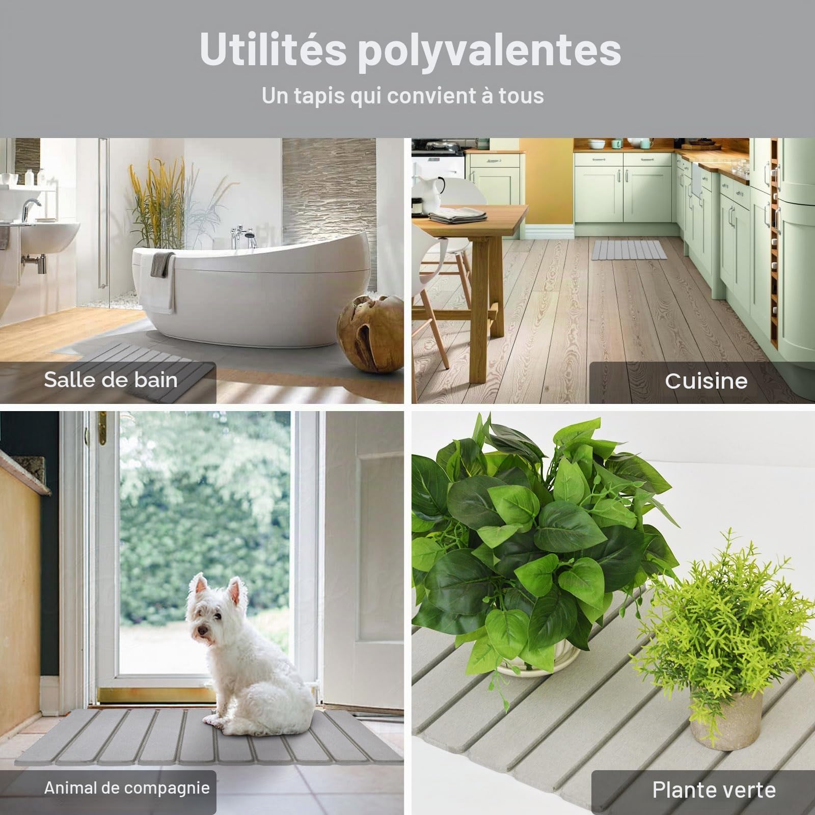 KEYCHAD Tapis de Bain Pliable antidérapant en Terre de diatomées à séchage Rapide pour Salle de Bain, Maison et Chambre Gris 59 x 39 cm