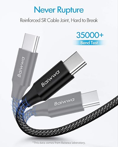 Miniatura 5 de Baiwwa - Cable USB tipo C extra largo, de carga rápida, cable cargador trenzado USB A a USB C