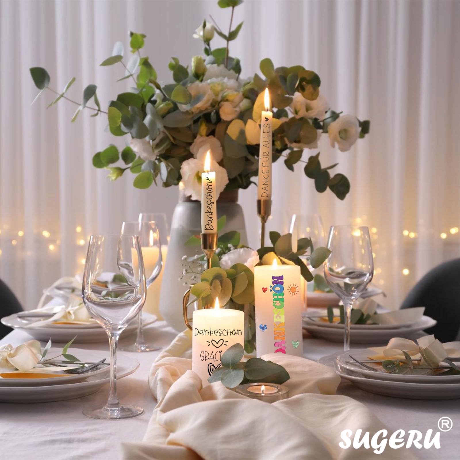 Sugeru® 6 pellicole per candele (200 + motivi) DIN A5, stampa a trasferimento d'acqua, pellicola scorrevole ad acqua, per decorare candele, adesivi per candele, frasi, Pasqua, persona preferita, Happy