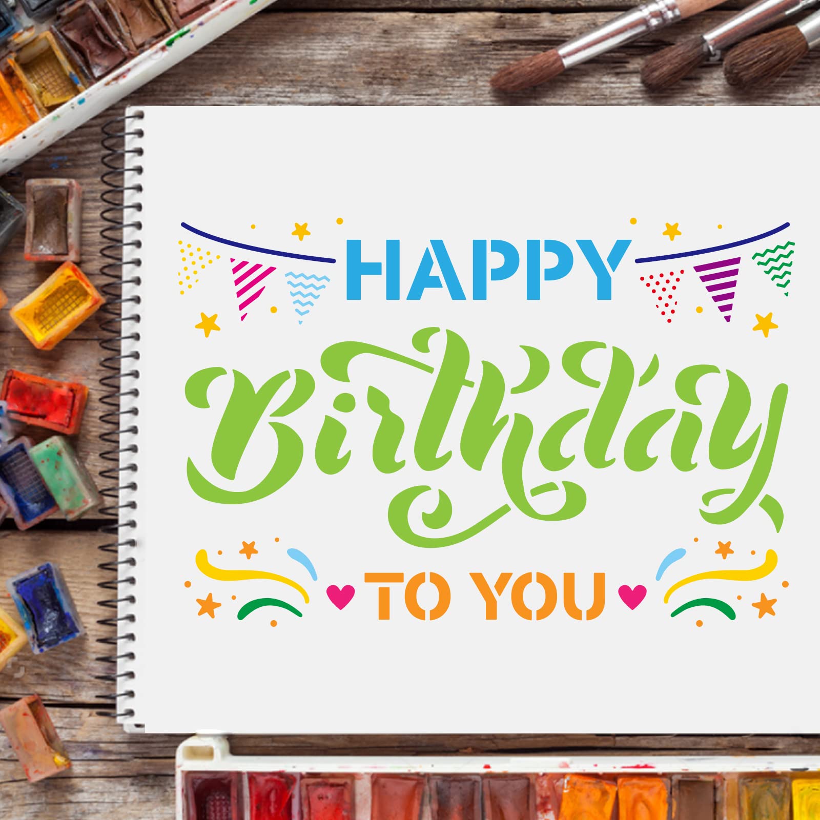 FINGERINSPIRE 6er Set Happy Birthday Malschablonen 15x15 Cm – Wiederverwendbar Aus PET