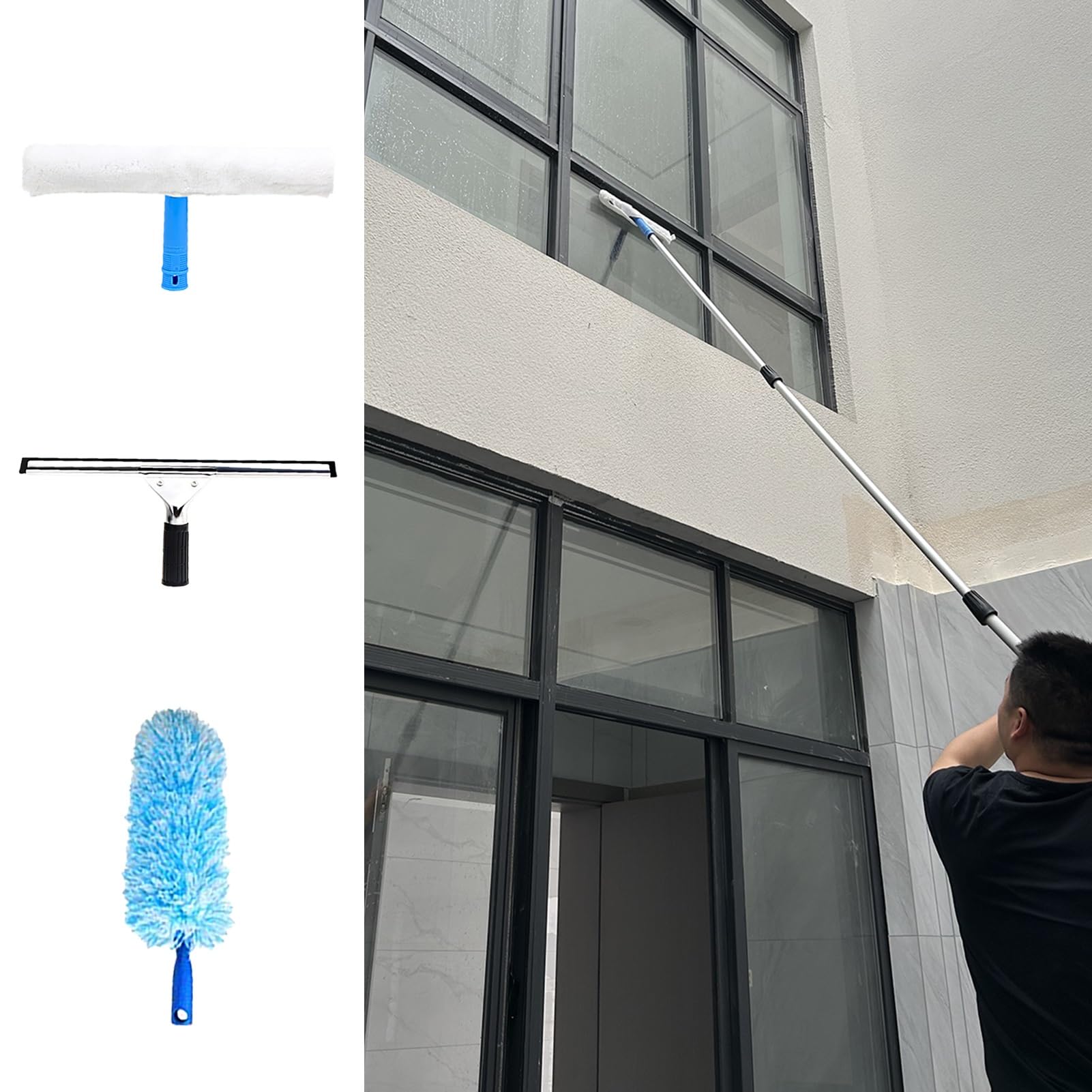 Nettoyer les vitres en hauteur sans échelle : poteau télescopique 6m et raclette