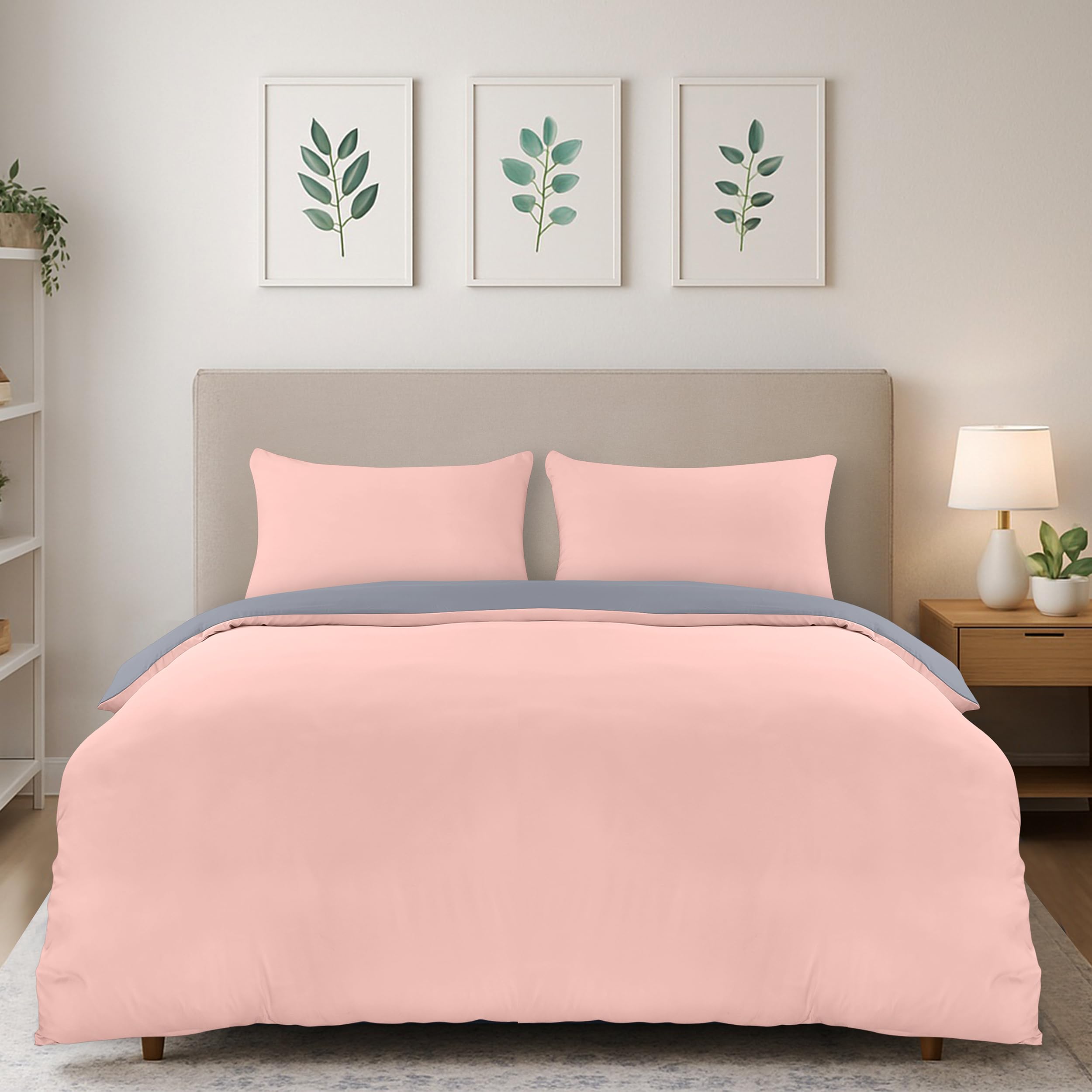 Utopia Bedding Reversible Double Duvet Cover Set, Pink/Grey