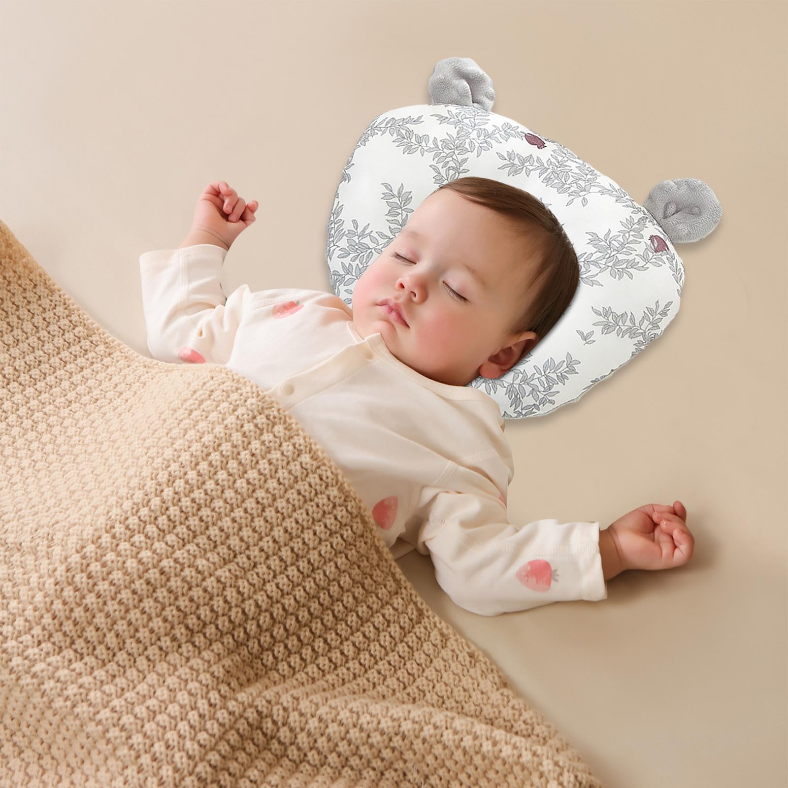 Coussin Bebe Tete Plate Coussins Anti Tete Plate Bebe Coussin bébé Oreiller de voyage pour bébé Appuie-Tête de Enfant pour soutien de la tête et du cou pour poussette, siège auto, voyage (Gris)