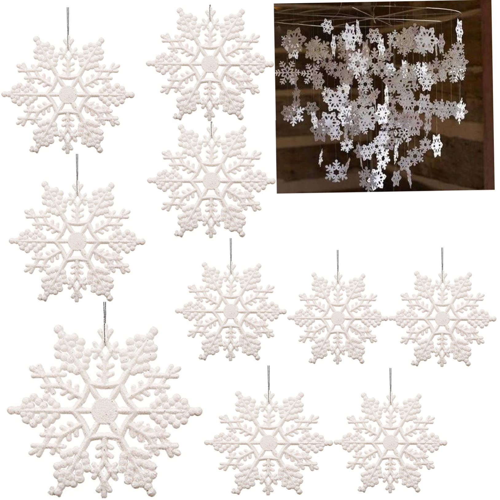 Amosfun 12 Piezas Brillo Plateado Cara Veneciana Decoracion Ornamento decoración Adornos navideños de Copos de Nieve Decoraciones de Copos de Nieve Navidad de Nieve Techo