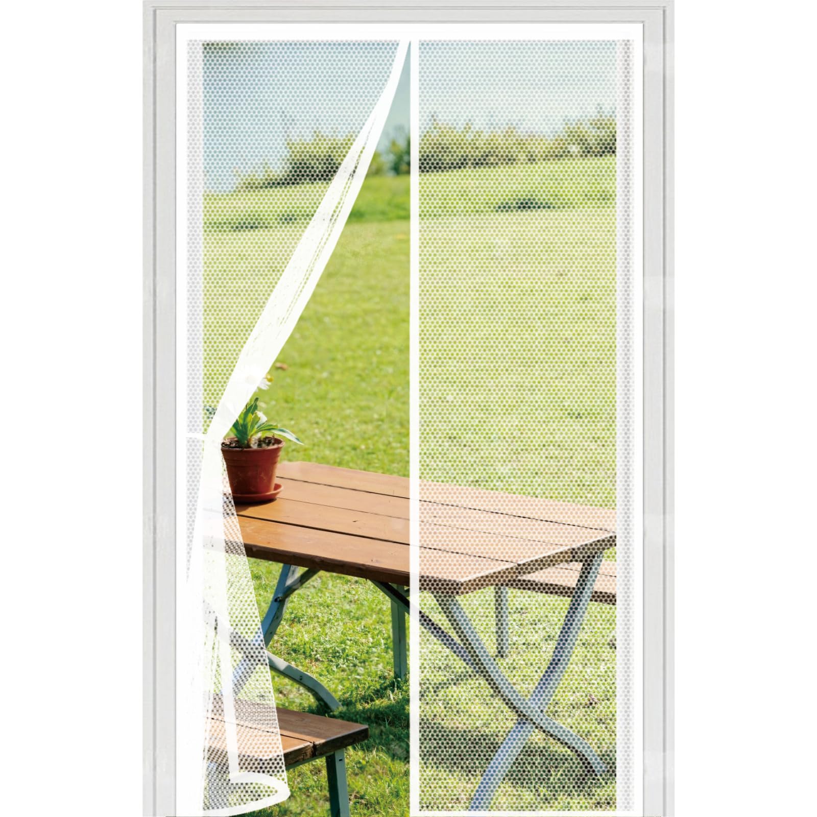 Insect Protection Door 90 x 234 cm with Powerful Magnets Automatically Closes and Magic Tape, Install Without, Keep Bugs Out, Screen Doors with Magnets for Patio Door, White