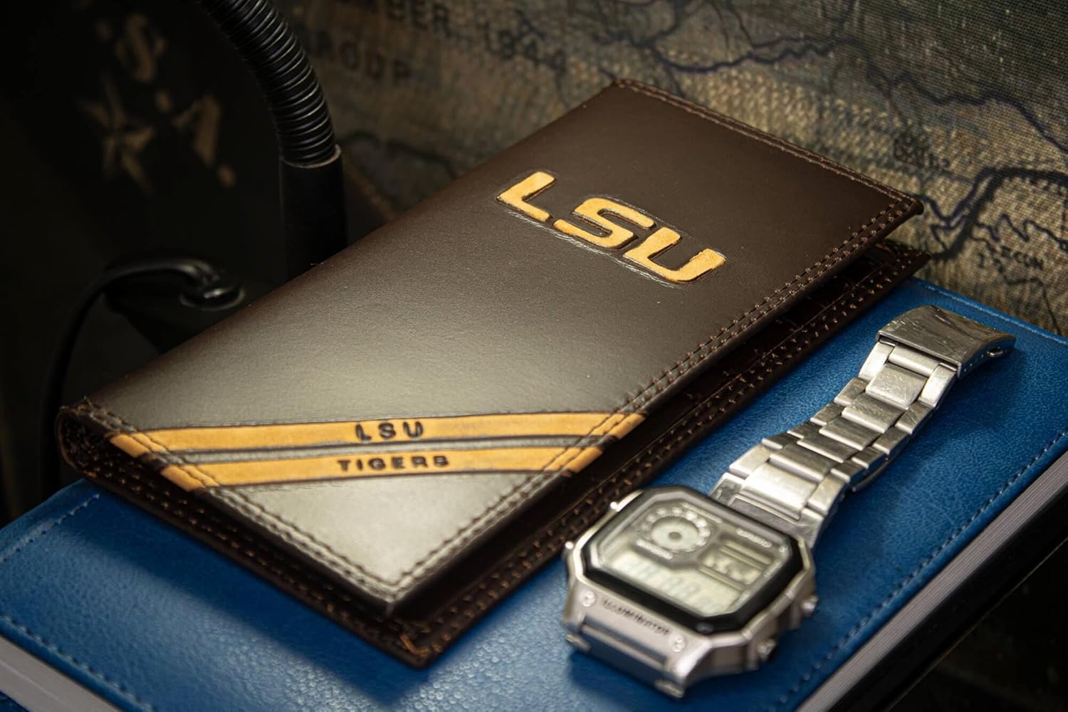 NCAA LSU Tigers Zep-Pro Pull-Up Leather Long Secretary Embossed Wallet, Brown