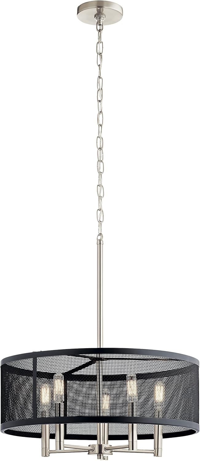 Kichler Edmund Satin Black and Brushed Nickel Industrial Clear Glass Globe Medium (10-22-in) Pendant Light