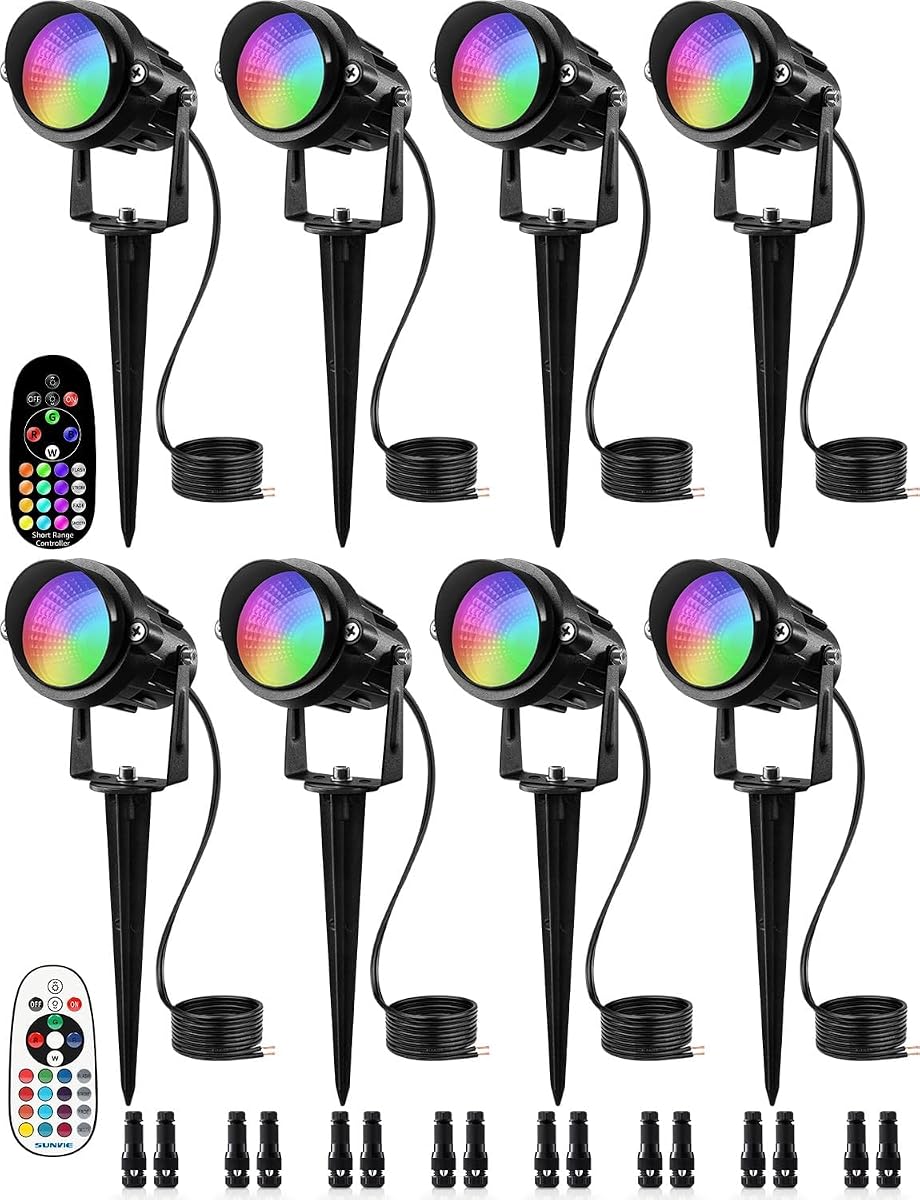 SUNVIE RGBW Color Changing Landscape Lights Low Voltage 8Pcs with Connector