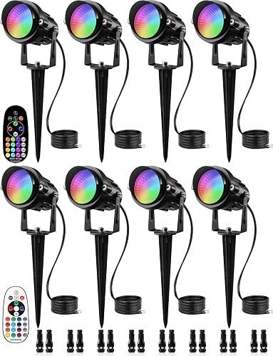 SUNVIE RGBW Color Changing Landscape Lights Low Voltage 8Pcs with Connector