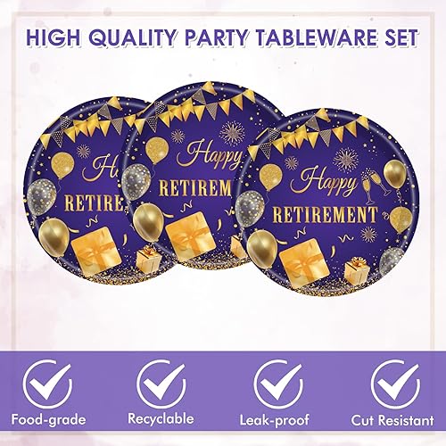 Miniatura 3 de 40 piezas de decoraciones de fiesta de jubilación para mujeres, juego de platos y servilletas para fiesta de jubilación, vajilla desechable de color